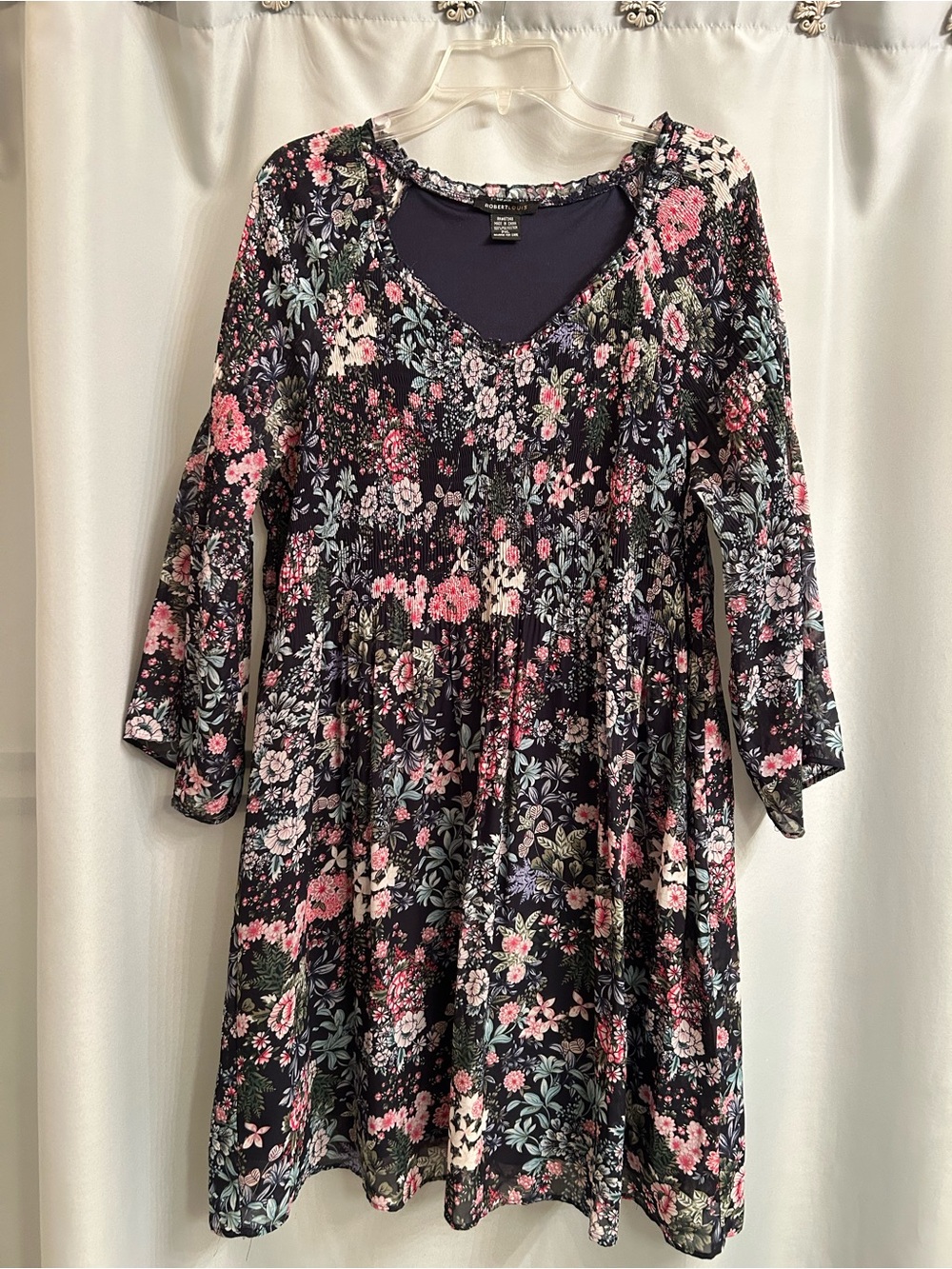 Robert Louis Floral V-Neck Dress in Black and Pinks
